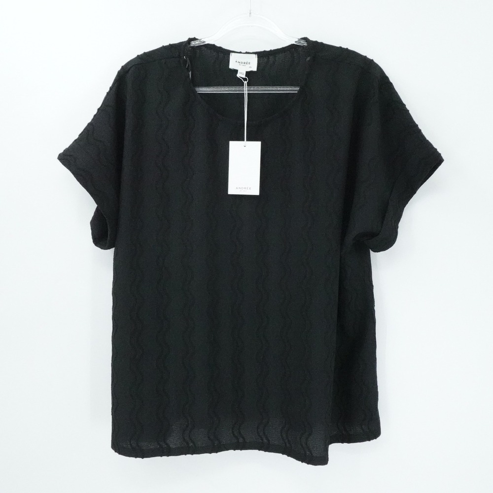 Andrée Unit Blouse Womens 2X Black Textured Short‎ Sleeve Casual Career Stretch